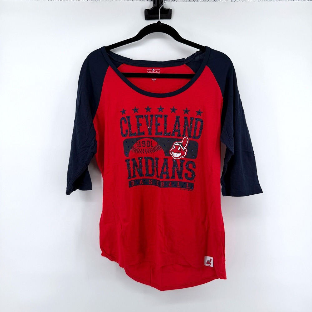 5th & Ocean Cleveland Indians Raglan Baseball Tee XL Red Women MLB Chief Wahoo‎